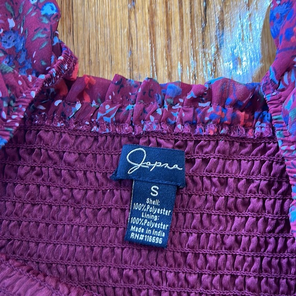 Japna Red Floral Smocked Blouse - Picture 3 of 5